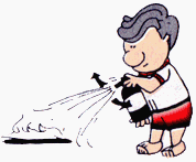 Cartoon Man Sweeping Extinguisher Across Fire Base