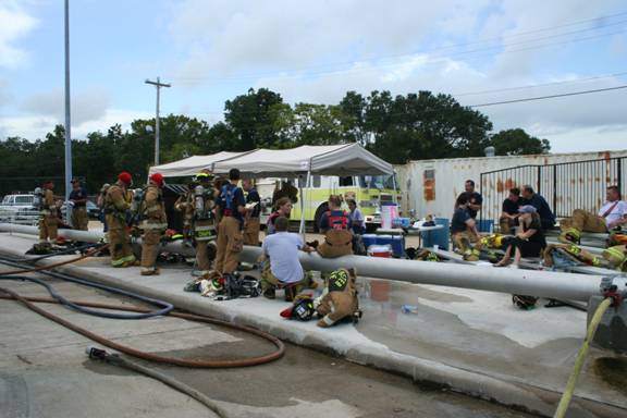 Fire fighters by pipes