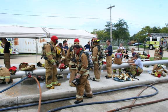 Fire fighters by pipes